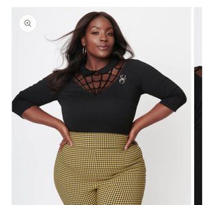 Unique Vintage Plus Size RED Spiderweb Widow Top